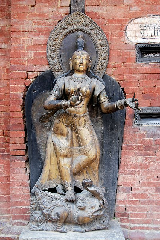 Kathmandu Patan Durbar Square Mul Chowk 07 River Goddess Jamuna Standing On A Makura Mythical Crocodile 